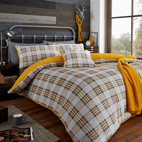 GC GAVENO CAVAILIA Premium Karierter Bettbezug Doppelbett Kuschelig Flauschig Tartan Bettbezüge Gemütliches Tartan Bettwäsche-Set Grau/Ocker von GC GAVENO CAVAILIA