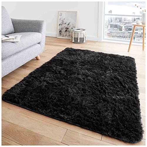 GC GAVENO CAVAILIA Shaggy Teppiche für Wohnzimmer – Superweicher Schlafzimmerteppich – rutschfeste Bodenteppiche – Flauschige Teppiche Wohnzimmer – Schwarz – 80 x 150 cm von GC GAVENO CAVAILIA