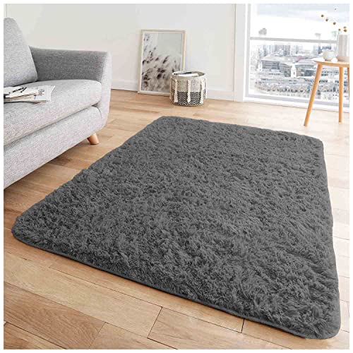 GC GAVENO CAVAILIA Shaggy-Teppiche für Wohnzimmer – superweicher Schlafzimmerteppich – rutschfeste Bodenteppiche – Flauschige Teppiche Wohnzimmer – Anthrazit – 80 x 150 cm von GC GAVENO CAVAILIA
