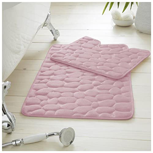 GC GAVENO CAVAILIA Superweicher 2-teiliger Kieselstein-Badematte, Rutschfester WC-Vorleger, sehr saugfähiger Badezimmerteppich, Blush Pink, (50 x 80, 50 x 40), 722847 von GC GAVENO CAVAILIA