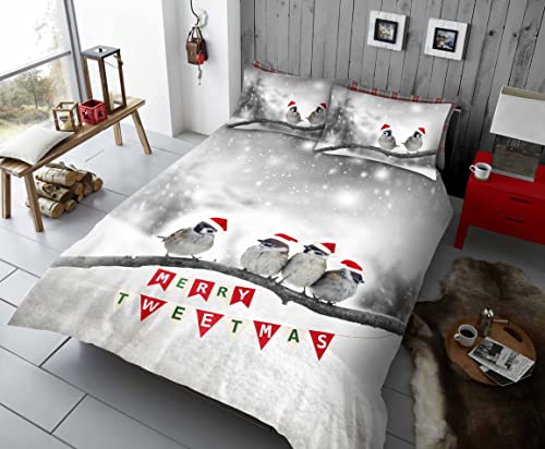 GC GAVENO CAVAILIA Vögel Weihnachts-Bettwäsche-Set für Doppelbett, Schneeflocken-Bettbezug mit Kissenbezügen, Premium-Weihnachts-Bettbezug, Tweetmas von GC GAVENO CAVAILIA