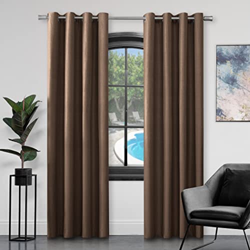GC GAVENO CAVAILIA Luxuriöse Vorhänge aus Kunstseide, mit Ösen, vollständig gefüttert, Ringvorhang, Paar mit Zwei Raffhaltern, Braun, 228 x 274 cm von GC GAVENO CAVAILIA