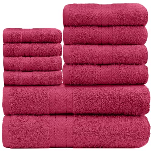 GC GAVENO CAVAILIA Weiche Handtücher – 10-teiliges Badezimmer-Handtuch-Set, hochwertig, wasserabsorbierendes Handtuch, 4 Gesicht, 4 Hände, 2 Badetuch, 450 g/m² waschbare Handtücher, Dunkelrot von GC GAVENO CAVAILIA