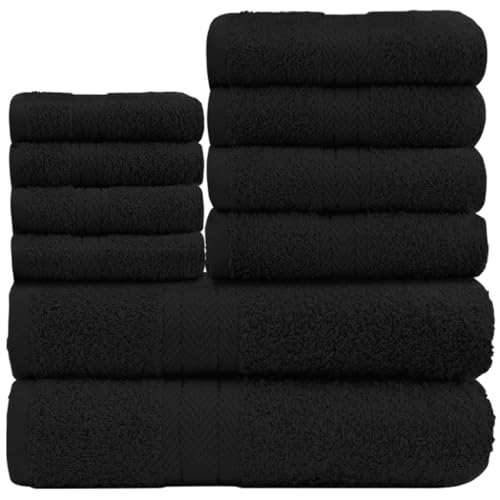 GC GAVENO CAVAILIA Weiche Handtücher – 10-teiliges Badezimmer-Handtuch-Set, hochwertig, wasserabsorbierendes Handtuch, 4 Gesicht, 4 Handtücher, 2 Badetücher, 450 g/m², waschbare Handtücher, Schwarz, von GC GAVENO CAVAILIA