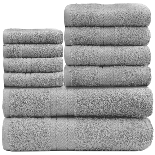 GC GAVENO CAVAILIA Weiche Handtücher – 10-teiliges Badezimmer-Handtücher-Set – Premium-Qualität, wasserabsorbierendes Handtuch, 4 Gesicht, 4 Hand, 2 Badetuch, 450 g/m² waschbares Handtuch-Set, Silber von GC GAVENO CAVAILIA