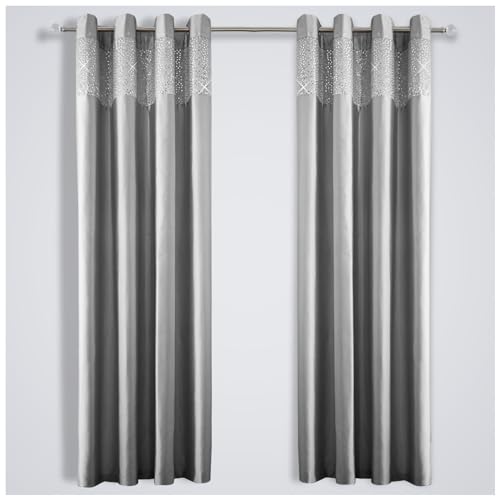 GC GAVENO CAVAILIA Wohnzimmer-Vorhänge mit Ösen, 228 x 228 cm, vollständig gefüttert, mit Ring, silberfarben von GC GAVENO CAVAILIA