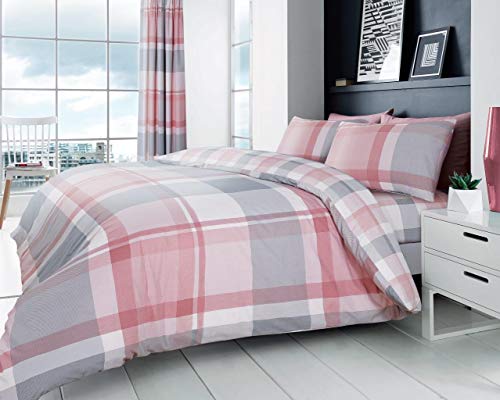 Gaveno Cavailia Duvet Hochwertiges Karomuster Bettwäsche-Set und Kissenbezüge, pflegeleicht, wendbar, Bettbezug, Waverly Check Blush Pink, Doppelbettgröße, Polyester, 50% Baumwolle, Doppelbett von GC GAVENO CAVAILIA