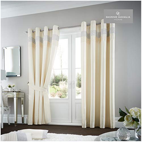 Gaveno Cavailia Vorhänge mit Ösen, 100% Polyester, luxuriöser Vorhang mit passenden Raffhaltern, 229 x 229 cm, glamouröse Stoffbahn, pflegeleicht, 229 x 229 cm, cremefarben von GC GAVENO CAVAILIA