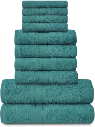 Lions Familien-Handtücher, 10-teiliges-Set, 100 % ägyptische Baumwolle, 4 x Gesicht, 4 x Hand, 2 x Badetuch, hoch wasserabsorbierendes Badzubehör, maschinenwaschbar, blaugrün, 544760 von GC GAVENO CAVAILIA