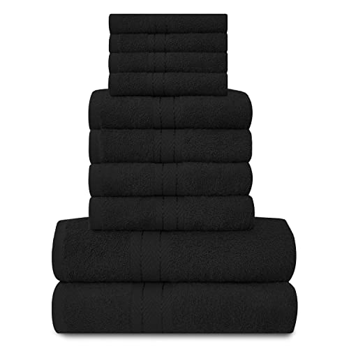 Lions Familien-Handtücher, 10-teiliges-Set, 100 % ägyptische Baumwolle, 4 x Gesicht, 4 x Hand, 2 x Badetuch, Premium Qualität, hoch wasserabsorbierendes Badzubehör, maschinenwaschbar, schwarz, 544647 von GC GAVENO CAVAILIA