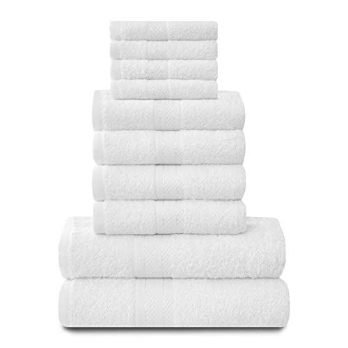 Lions Familien-Handtücher, 10-teiliges-Set, 100 % ägyptische Baumwolle, 4 x Gesicht, 4 x Hand, 2 x Badetuch, Premium Qualität, hoch wasserabsorbierendes Badzubehör, maschinenwaschbar, weiß, 544777 von GC GAVENO CAVAILIA