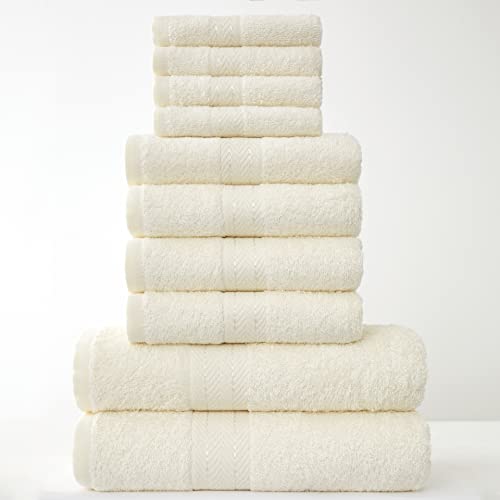 Lions Towels Family Bale Set - 10-teilig 100% ägyptische Baumwolle, 4x Gesicht, 4x Hand, 2x Badetuch, Premium Qualität hoch wasserabsorbierendes Badzubehör, maschinenwaschbar, Creme-Standard, 544692 von GC GAVENO CAVAILIA