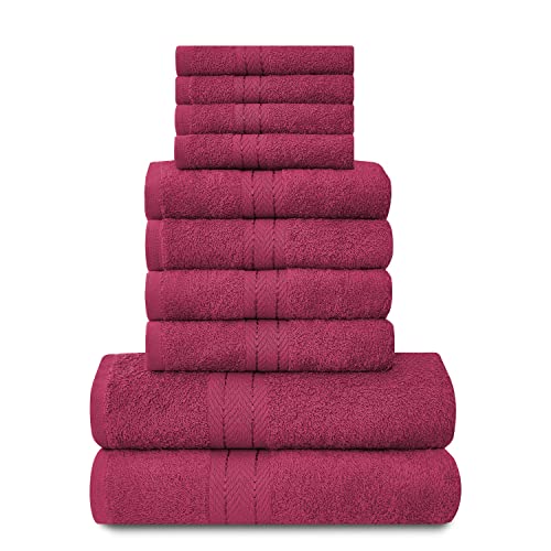 Lions Towels Family Bale Set - 10-teiliges 100% ägyptische Baumwolle, 4X Gesicht, 4X Hand, 2X Badetuch, Premium Qualität hoch wasserabsorbierendes Badzubehör, maschinenwaschbar, tiefrot, 544708 von GC GAVENO CAVAILIA