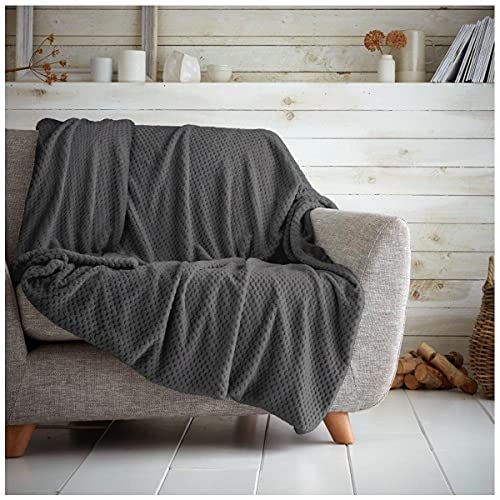 Luxuriöse Fleece-Überwurfdecke, warme und gemütliche Waffel-Überwürfe für Sofas, Flauschige Decke für Bett, anthrazit, 150 x 200 cm von GC GAVENO CAVAILIA