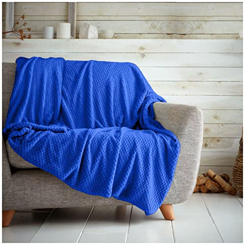 GC GAVENO CAVAILIA Premium Popcorn Honigkamm-Decke, für Sofa, Bett, pflegeleicht, super weich und warm, flauschig, Waffelmuster, Blau, 150 x 200 cm von GC GAVENO CAVAILIA