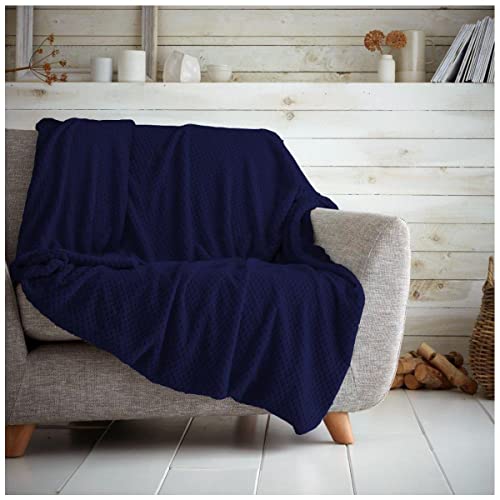 Luxuriöse superweiche und warme Popcorn-Decke für Schlafsofa und Bett, pflegeleicht, Honigkamm, flauschig, Waffelmuster, Marineblau, 130 x 150 cm von GC GAVENO CAVAILIA