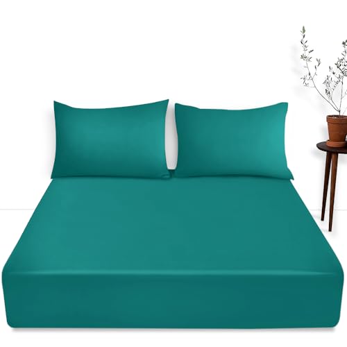 Luxuriöses Spannbetttuch für Doppelbett, einfarbig, tiefes Blaugrün, Polycotton, Tiefe Taschen, 40 cm, maschinenwaschbar von GC GAVENO CAVAILIA