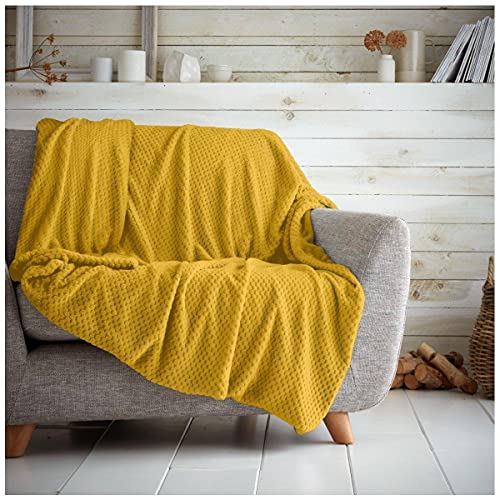 Luxus Popcorn Honigkamm, Sofa-Decke, pflegeleicht, super weich und warm, flauschig, Waffelmuster, Ocker, 200 x 240 cm von GC GAVENO CAVAILIA