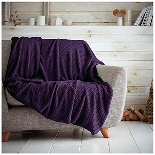 Luxus Popcorn Honigkamm Sofa-Decke, pflegeleicht, super weich und warm, flauschig, Waffelmuster, Violett, 150 x 200 cm von GC GAVENO CAVAILIA