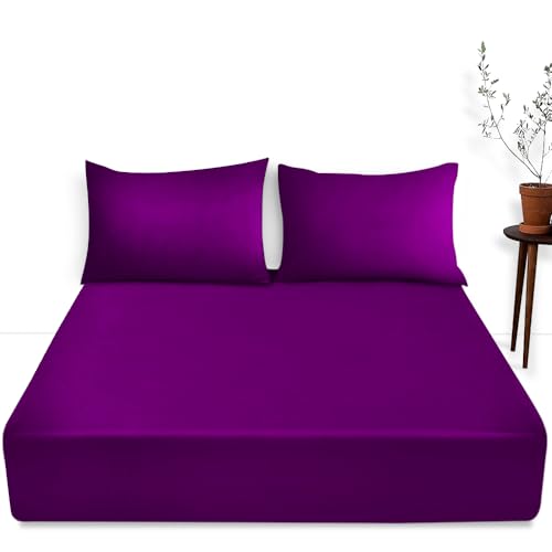 Pflegeleichtes, einfarbiges Spannbetttuch, 40 cm tiefes Bettlaken mit elastischen Ecken, atmungsaktiv und bequem, Beeren-Spannbetttuch von GC GAVENO CAVAILIA