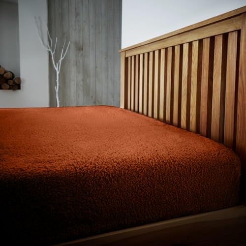 Pflegeleichtes einfarbiges King-Size-Bettlaken, 100% Polyester, Teddy-Spannbetttuch, thermisches warmes Fleece-Unterlaken, Burnt Orange von GC GAVENO CAVAILIA