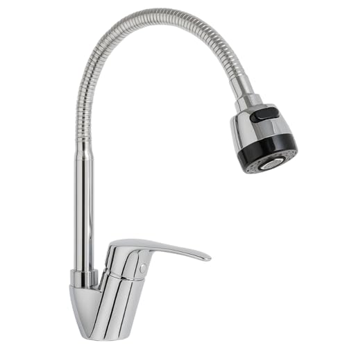 Hoher Mischbatterie für Waschbecken und Küchenspüle, um 360 ° drehbar, verchromter Wasserhahn aus Edelstahl mit verstellbarem Auslauf von GC GLOBALCOMMERCE