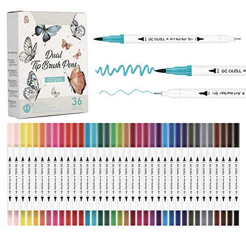 GC QUILL Filzstifte Set - 36 Farben Fasermaler mit Pinsel und Fineliner-Spitzen - Pinselstifte für Kalligraphie, Zeichnen und Schreiben GC-36W GC QUILL Filzstifte Set - 36 Farben Fasermaler mit Pinsel und Fineliner-Spitzen - Pinselstifte für Kalligraphie, Zeichnen und Schreiben GC-36W von GC QUILL