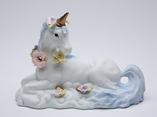 CG 737–33 Weiß Einhorn mit Blumen Sitzende Figur von GC