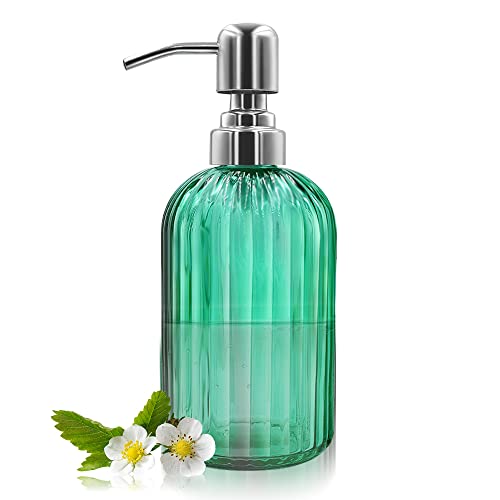 14 Oz Glas Seifenspender mit 304 Rostfreier Edelstahl Pumpe, Nachfüllbarer Hand Flüssigseifenspender für Badezimmer, Küche, Arbeitsplatte, Waschküche (Grün) von GCCL