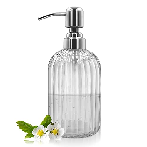 14 Oz Glas Seifenspender mit 304 Rostfreier Edelstahl Pumpe, Nachfüllbarer Hand Flüssigseifenspender für Badezimmer, Küche, Arbeitsplatte, Waschküche (Transparent) von GCCL