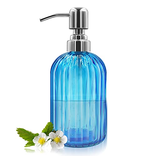 14 Oz Glas Seifenspender mit 304 Rostfreier Edelstahl Pumpe, Nachfüllbarer Hand Flüssigseifenspender für Badezimmer, Küche, Arbeitsplatte, Waschküche (Blau) von GCCL