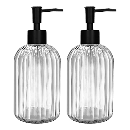 2 Stück Glas Seifenspender mit Schwarz Pumpe, 400ml Nachfüllbarer Pumpspender für Küche, Badezimmer Order Waschküche, Flüssigglasflasche für die Spülmittel, Shampoo, Spülung von GCCL