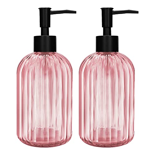 2 Stück Glas Seifenspender mit Schwarz Pumpe, 400ml Nachfüllbarer Pumpspender für Küche, Badezimmer Order Waschküche, Flüssigglasflasche für die Spülmittel, Shampoo, Spülung von GCCL