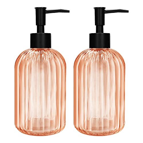 2 Stück Glas Seifenspender mit Schwarz Pumpe, 400ml Nachfüllbarer Pumpspender für Küche, Badezimmer Order Waschküche, Flüssigglasflasche für die Spülmittel, Shampoo, Spülung von GCCL