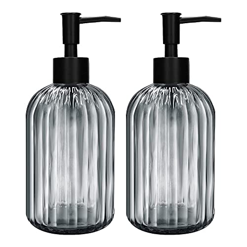 2 Stück Glas Seifenspender mit Schwarz Pumpe, 400ml Nachfüllbarer Pumpspender für Küche, Badezimmer Order Waschküche, Flüssigglasflasche für die Spülmittel, Shampoo, Spülung von GCCL