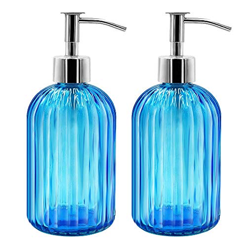 2er Pack Seifenspender Glas mit Pumpe, 400ml Flüssigseifenspender für Spülmittel, Shampoo und Lotion, Nachfüllbar Seifenspender für Küche, Bad, Waschküchem (Blau) von GCCL