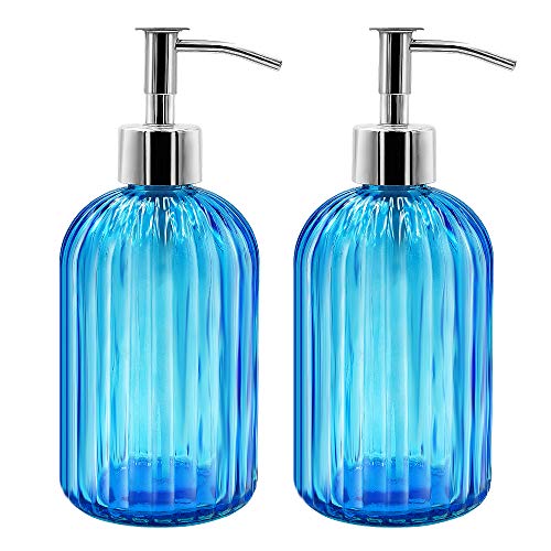 2er Pack Seifenspender Glas mit Pumpe, 400ml Flüssigseifenspender für Spülmittel, Shampoo und Lotion, Nachfüllbar Seifenspender für Küche, Bad, Waschküchem (Blue) von GCCL