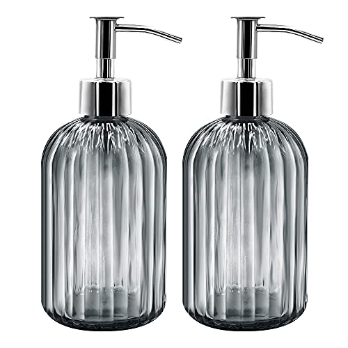 2er Pack Seifenspender Glas mit Pumpe, 400ml Flüssigseifenspender für Spülmittel, Shampoo und Lotion, Nachfüllbar Seifenspender für Küche, Bad, Waschküchem (Dunkelgrau) von GCCL