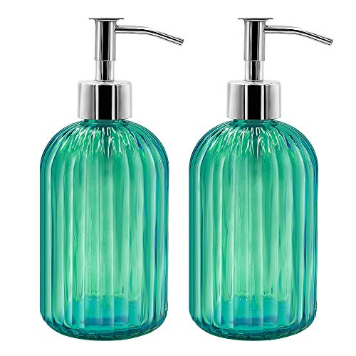 2er Pack Seifenspender Glas mit Pumpe, 400ml Flüssigseifenspender für Spülmittel, Shampoo und Lotion, Nachfüllbar Seifenspender für Küche, Bad, Waschküchem (Green) von GCCL
