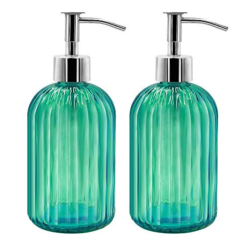 2er Pack Seifenspender Glas mit Pumpe, 400ml Flüssigseifenspender für Spülmittel, Shampoo und Lotion, Nachfüllbar Seifenspender für Küche, Bad, Waschküchem (Grün) von GCCL