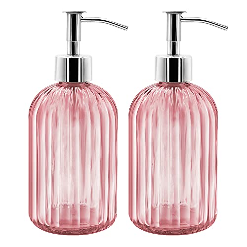 2er Pack Seifenspender Glas mit Pumpe, 400ml Flüssigseifenspender für Spülmittel, Shampoo und Lotion, Nachfüllbar Seifenspender für Küche, Bad, Waschküchem (Rosa) von GCCL