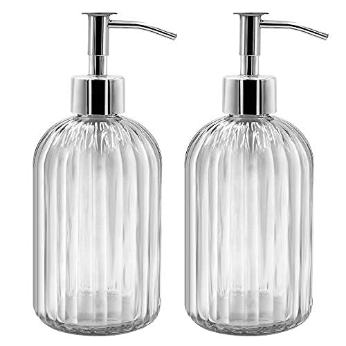 2er Pack Seifenspender Glas mit Pumpe, 400ml Flüssigseifenspender für Spülmittel, Shampoo und Lotion, Nachfüllbar Seifenspender für Küche, Bad, Waschküchem (Transparent) von GCCL