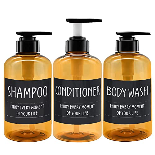 3er Pack 300ml Shampoo Flasche Pumpe Spender mit Etikett, Leere Plastik Seifenspender Flasche mit Pumpe für Bad, Küche oder Hotel, Nachfüllbarer Flüssigkeitsspender für Lotion, Duschgel und Spülung von GCCL