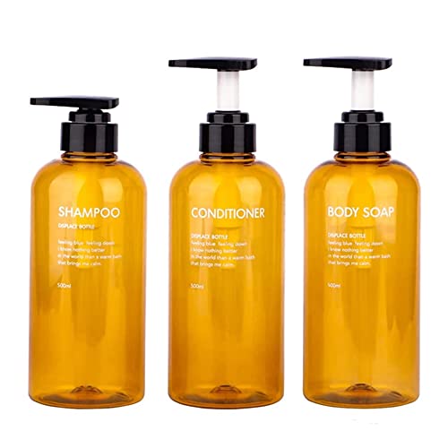 3er Pack 500ml Shampooflasche Pumpspender, Leere Plastik Seifenspender Flasche mit Pumpe für Bad, Küche oder Hotel, Nachfüllbarer Flüssigkeitsspender für Lotion, Duschgel und Spülung Bernstein von GCCL