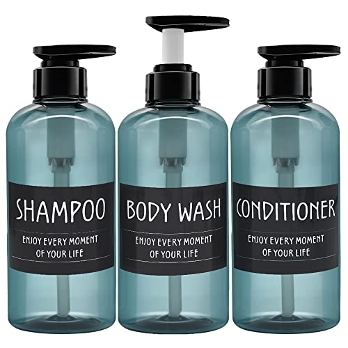 3er Pack 500ml Shampoo Flasche Pumpe Spender mit Etikett, Leere Plastik Seifenspender Flasche mit Pumpe für Bad, Küche oder Hotel, Nachfüllbarer Flüssigkeitsspender für Lotion, Duschgel und Spülung von GCCL