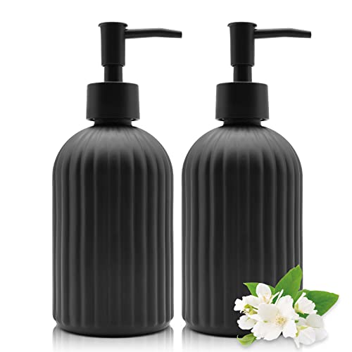 GCCL 2 Stück Glas-Seifenspenderflasche mit Pumpe, 400 ml, nachfüllbar, Flüssig-Handglasspender für Badezimmer, Arbeitsplatte, Küche, Waschküche (schwarz), FBA-UK-11X von GCCL