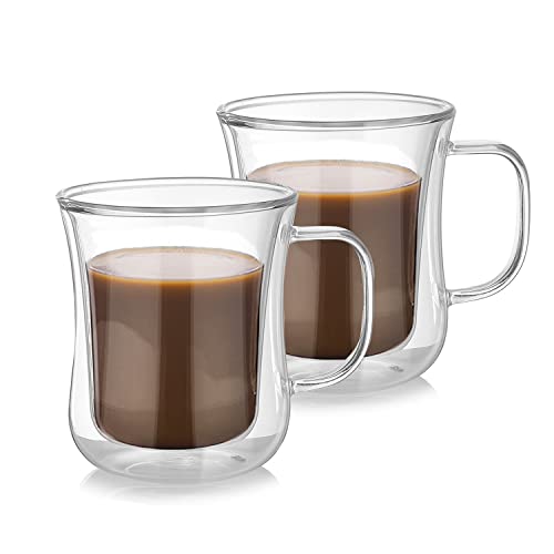 Latte Macchiato Doppelwandige Gläser, 2er Set 220ml Cappuccino Gläser Doppelwandige, Espresso Kaffeegläser, Thermogläser Teeglas Doppelwandig, Borosilikatglas Kaffeetassen für EIS, Milch, Bier von GCCL
