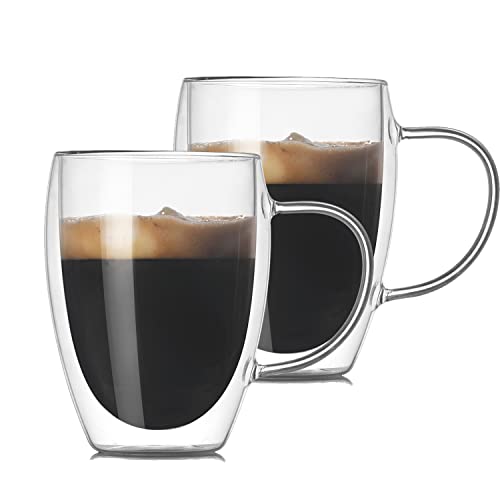 Latte Macchiato Doppelwandige Gläser, 2er Set 350ml Cappuccino Gläser Doppelwandige, Espresso Kaffeegläser, Thermogläser Teeglas Doppelwandig, Borosilikatglas Kaffeetassen für EIS, Milch, Bier von GCCL