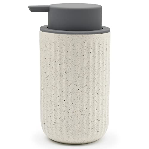 Seifenspender Beige, 400ml Nachfüllbarer Seifenspender Spülmittelspender aus Keramik für Flüssigseife, Handseife und Waschmittel, Soap Dispenser für Küche Bad und Büro (Beige Streifen) von GCCL