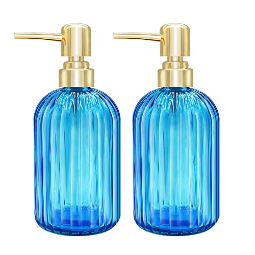 Seifenspender - 2er Pack 14 Oz Küche Glas Seifenspender mit Pumpe, Badezimmer Transparente Seifenspenderflasche für Handseife, Spülmittel Under Lotion (Blau) von GCCL